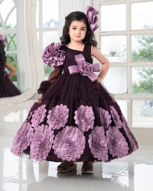 Beautiful Floral Applique Frock For Girls