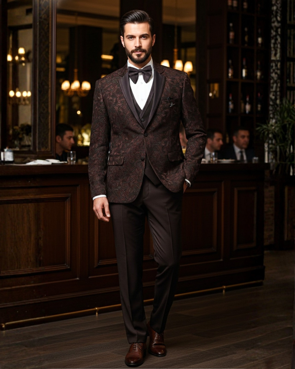 Luxury Brown Jacquard Tuxedo for Men