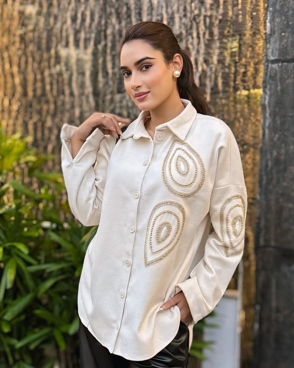 Ivory Embellished Luxe Shacket