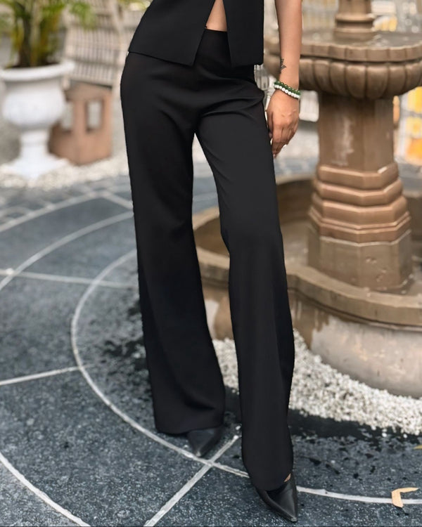 Black Classic Straight-Fit Trousers