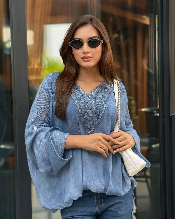 Denim Blue Chic Pullover Top