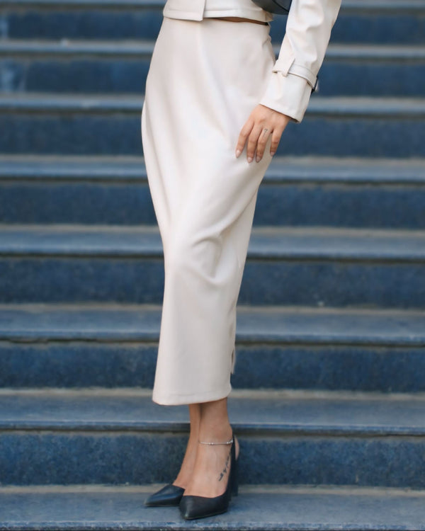 Timeless High Rise Faux Leather Midi Skirt
