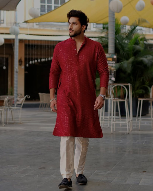 Festive Maroon Luxe Kurta for Men