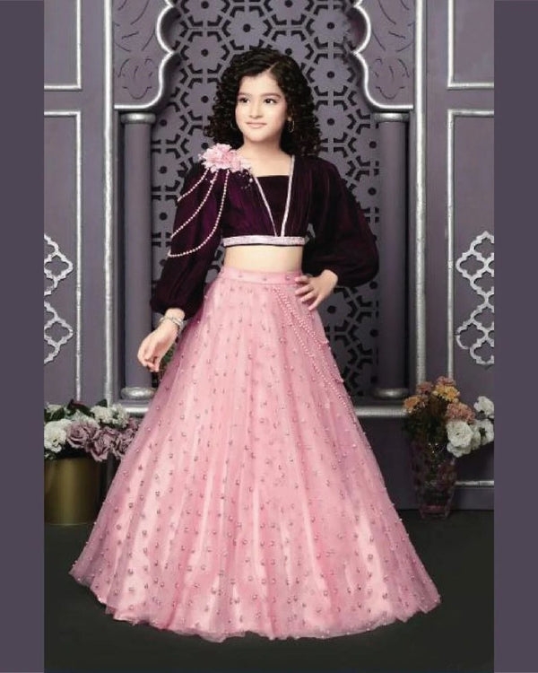 Stunning Pearl-Embellished Lehenga Choli for Girls