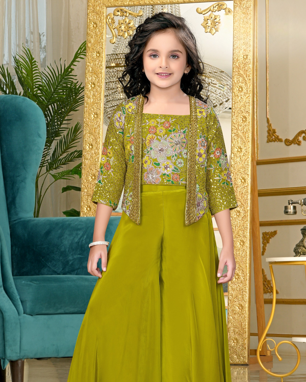 Olive Green Embroidered Palazzo Set